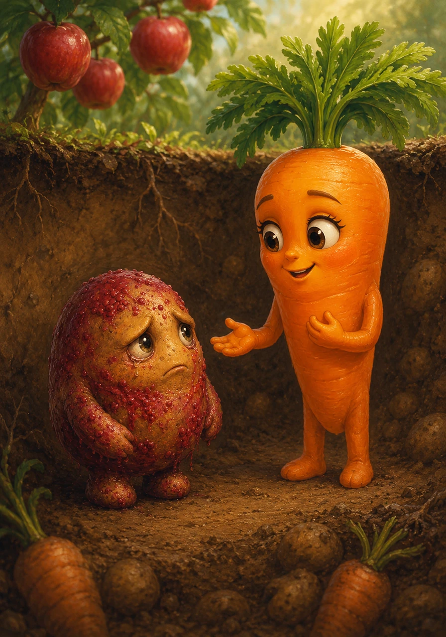Clara spoke in a warm, steady voice, explaining that the earth loves them exactly as they are. She told him that while apples live in the air, potatoes and carrots hold the secrets of the deep, nourishing soil.