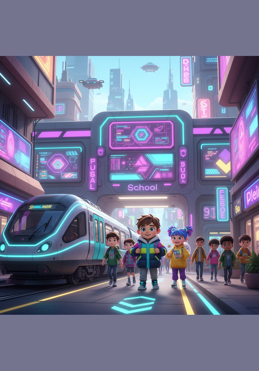 مع بداية شهر سبتمبر، توقف القطار أمام باب المدرسة الكبيرة، حيث كان الأطفال يحملون حقائبهم الملونة. شعر سامي بالحماس الشديد للعودة إلى مقاعد الدراسة ولقاء أصدقائه ومعلميه لبدء عام دراسي جديد مليء بالمعرفة واللعب. هيا بنا إلى الشهر التالي!