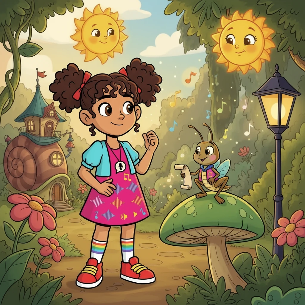 En su primer desafío, Sofía conoció a un grillo parlante que amaba las rimas. El grillo le propuso un juego: encontrar palabras que rimaran con "sol". Sofía, pensando, dijo "caracol" y "farol", ganando la primera pista para resolver el misterio.