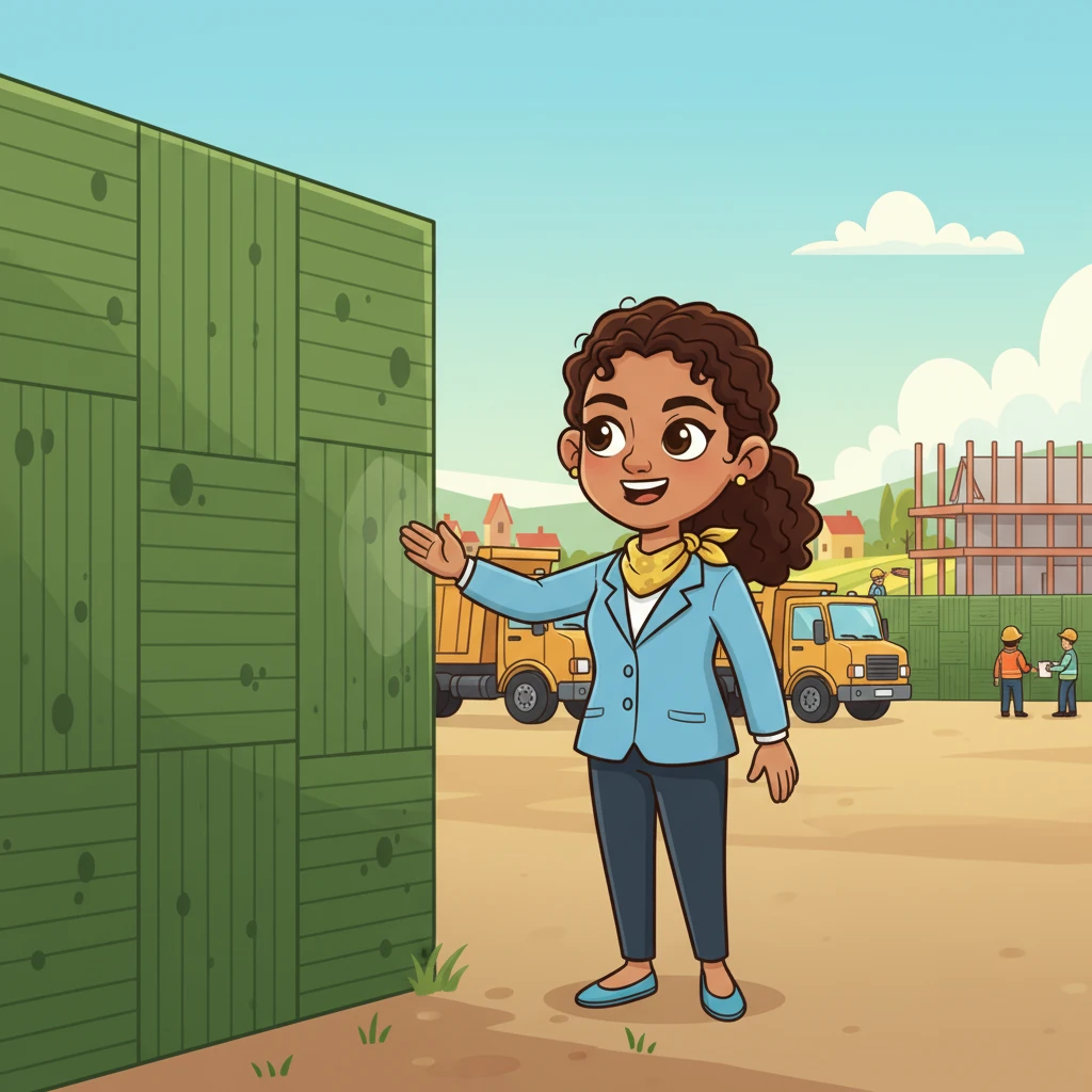 A few days later, big trucks arrived, not with more noisy machines, but with tall, green sound barriers. Workers carefully installed them around the construction area. Slowly, the loud rumbling softened into a gentle hum.