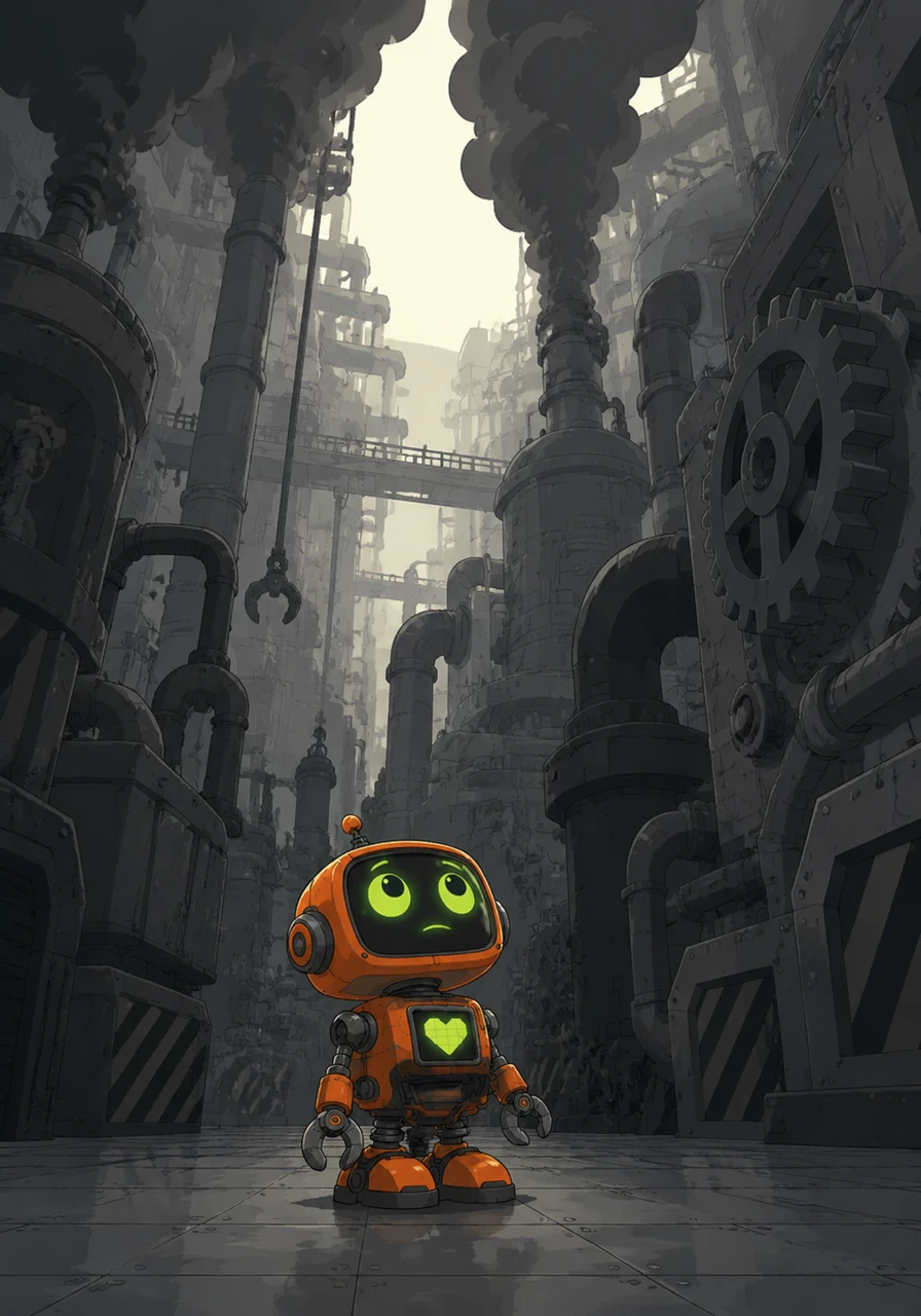 Deep inside the clanking, gray heart of Mega-Factory 9, a tiny cleaning robot named Rusty polished the cold steel floors. While the giant machines around him whirred and puffed black smoke, Rusty always kept his optical sensors tilted upward, wondering if there was something more to the world than iron and grease.