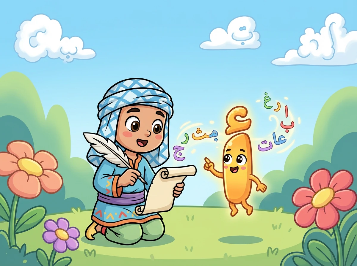 أثناء تجوالهما، التقيا بالحرف، وهو شخصية صغيرة ومرحة، أخبرهما عن أهمية الحروف في تكوين الكلمات.