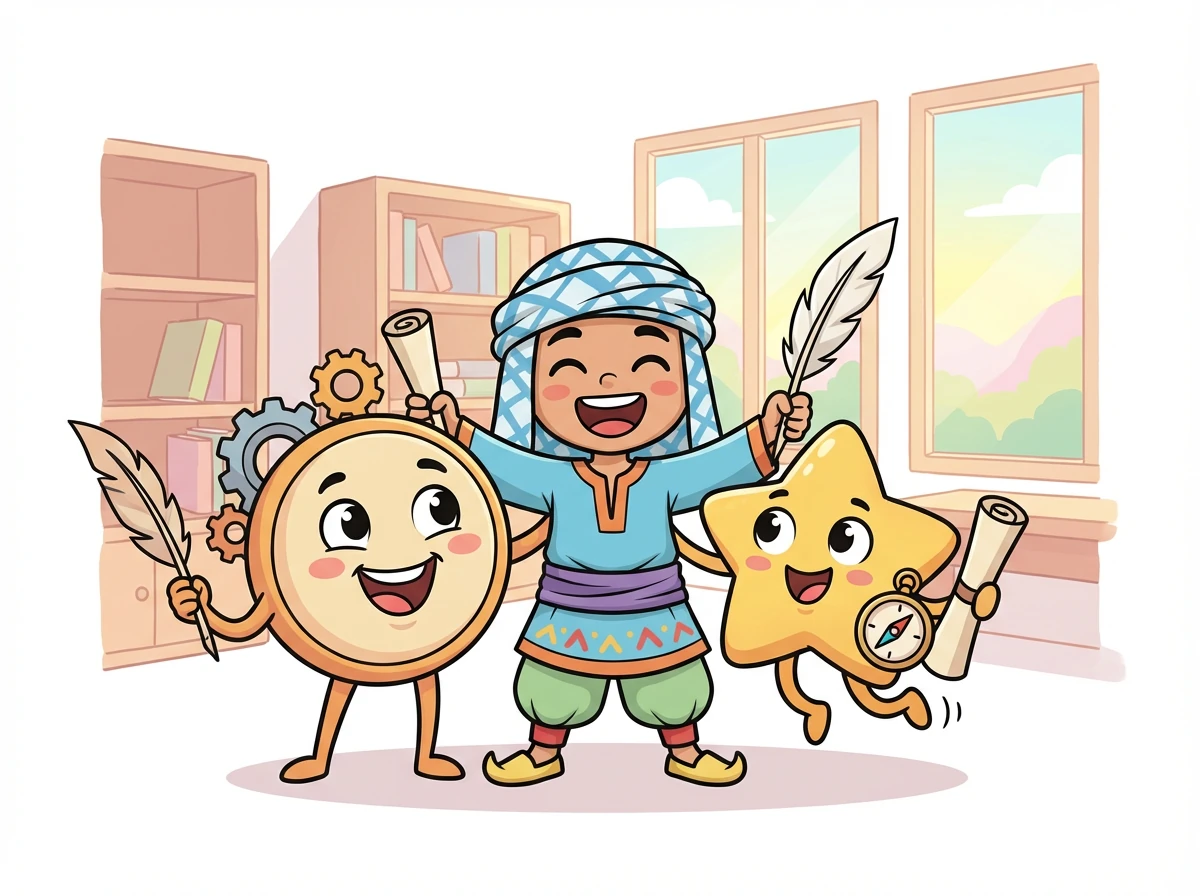 بعد نجاحهم في حل اللغز، أدرك الاسم والفعل والحرف أهمية التعاون والتكامل بين جميع عناصر اللغة.