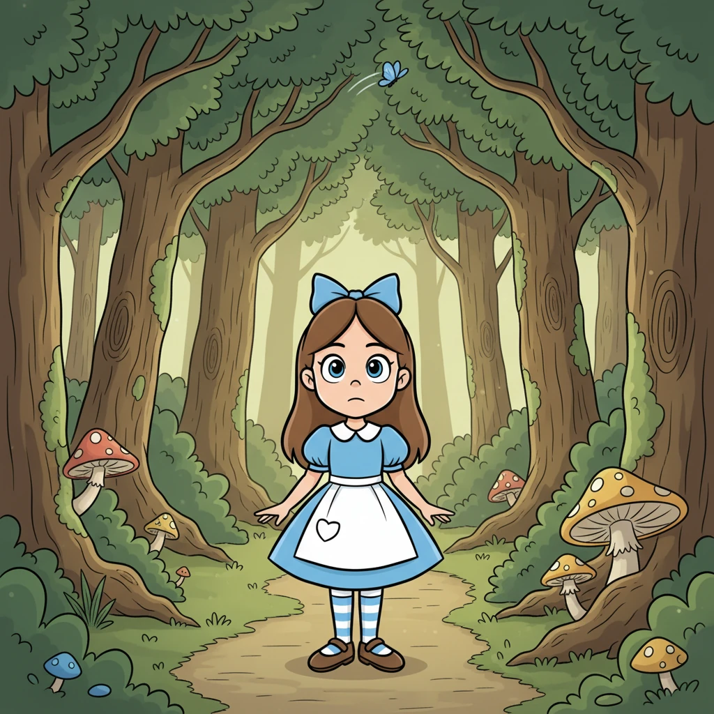 Suddenly, the butterfly zipped high into the canopy and vanished. Pip looked around, her smile slowly fading as she realized the path behind her had disappeared. The trees now seemed much taller, and the sounds of the forest felt a little less familiar.