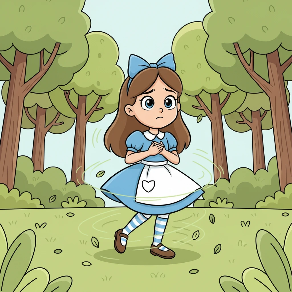 Pip called out, "Hello?" but only the gentle rustle of leaves answered. She spun in a small circle, her brow furrowed in concentration, trying to find a familiar landmark. Every tree looked just like the last, and her heart began to thump a tiny bit faster.