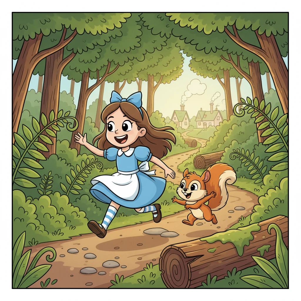 With renewed energy, Pip raced down the winding path, Nutmeg scampering happily beside her. They laughed as they dodged playful ferns and jumped over mossy logs, the sounds of home growing louder with every step. Her heart sang with anticipation.