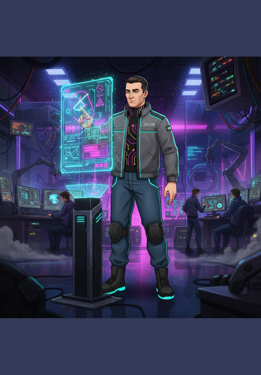 Inside the research and development lab, Victor experiments with next-generation materials and AI-driven designs. The air is thick with the excitement of discovery and the promise of what comes next.