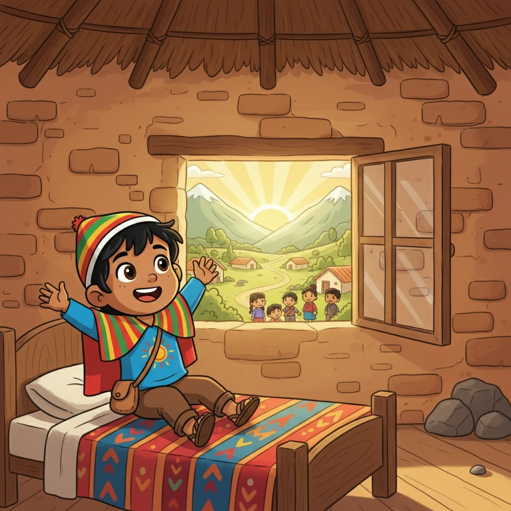Inti, un niño curioso de Icla, se despertaba emocionado. El sol brillaba sobre las montañas y un nuevo día lleno de aventuras le esperaba. Hoy, Inti iría a buscar a sus amigos para explorar los rincones más mágicos de su comunidad.