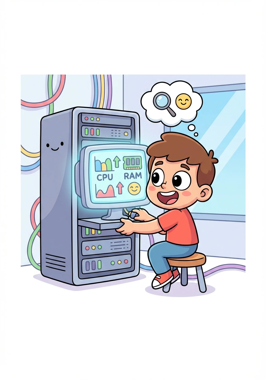 Alex también agrega un monitor de rendimiento que muestra el uso de la CPU y la RAM en tiempo real. ¡Ahora puede ver exactamente cómo está funcionando el servidor!