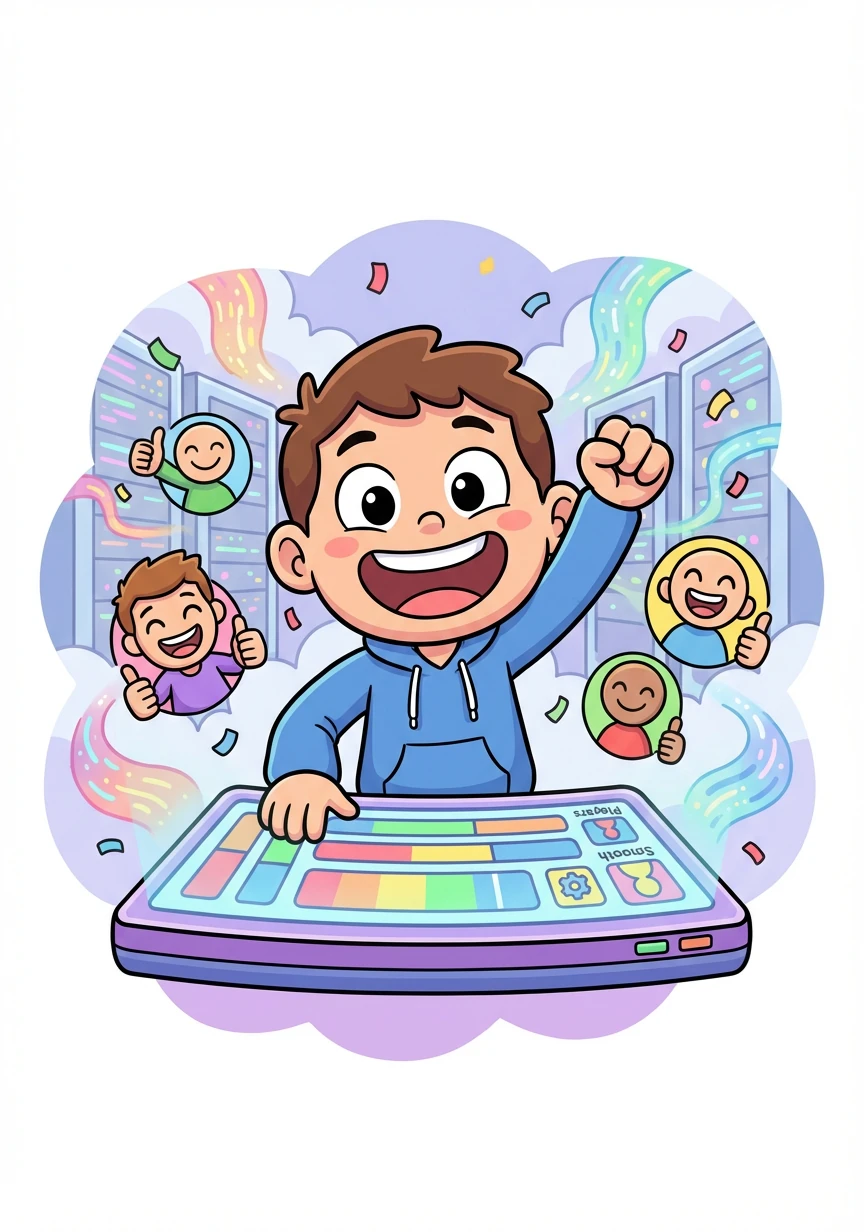 Con su panel de control, el servidor de Alex se vuelve aún más popular. Los jugadores disfrutan de una experiencia fluida y sin problemas. Alex ha logrado su sueño: ¡crear el servidor más genial del mundo!