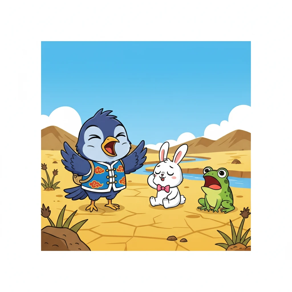 可可的肚子咕咕叫，它多么想喝到清凉的水啊！ 萝萝小兔子也跑来抱怨：“好渴啊！”，呱呱青蛙也跟着大声喊：“水！水！”，大家都快要渴坏了。