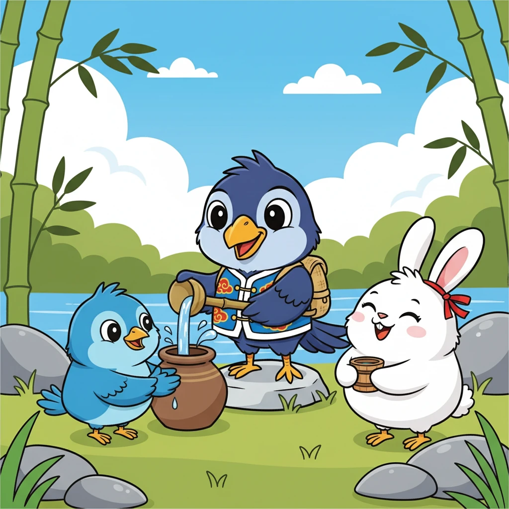 萝萝和呱呱也轮流喝到了水，他们都露出了开心的笑容。 大家一起分享着这来之不易的清凉。