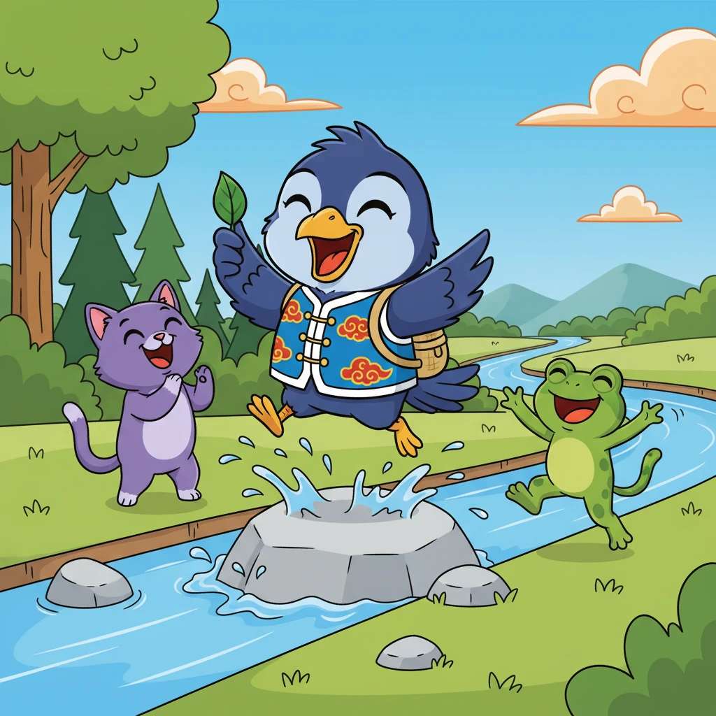 喝到水后，可可、萝萝和呱呱明白了：只要动脑筋，团结合作，就能战胜困难！ 森林里又恢复了欢声笑语。