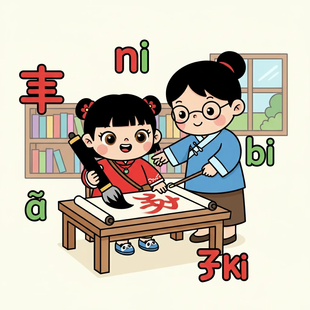 丽莎 (Lìshā) 开始学习中文。 老师教她汉字和拼音。 她努力地写着,读着,虽然一开始很困难,但她乐在其中。