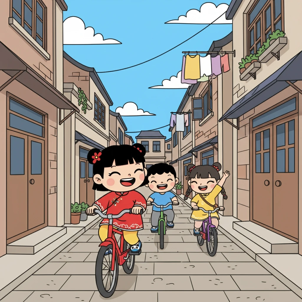 丽莎 (Lìshā) 和朋友们一起骑自行车穿梭在上海的弄堂里。 他们开心地欢笑,感受着上海的独特魅力。 丽莎 (Lìshā) 爱上了这座城市的生活。