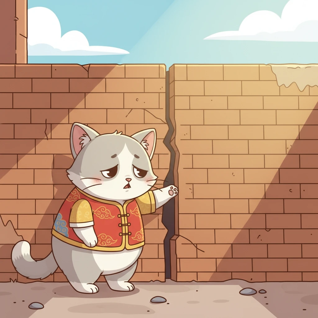 吱吱钻进了一个狭窄的缝隙,咪咪庞大的身躯进不去,只能焦急地在外面喵喵叫。它看起来有点沮丧。