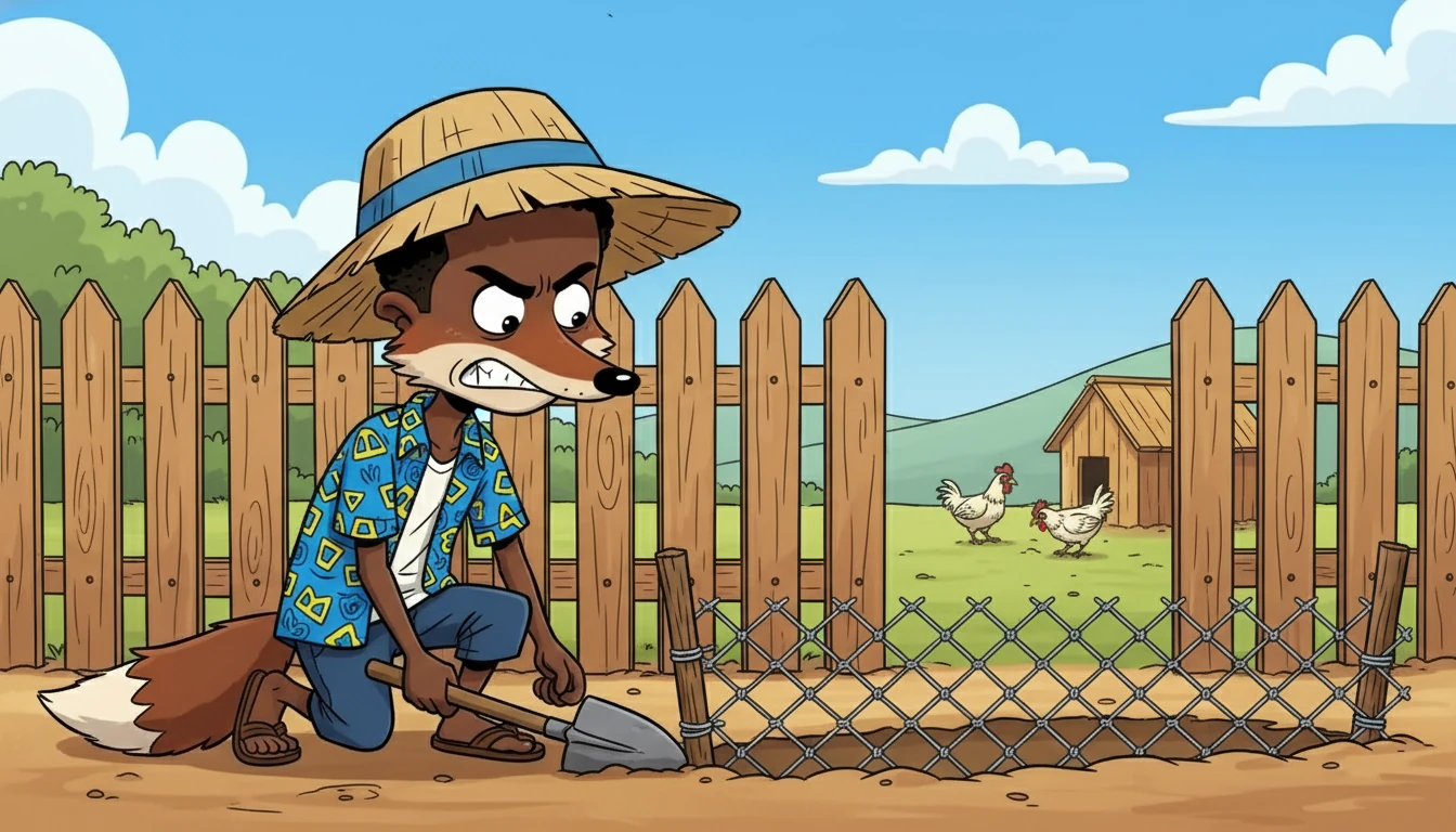 Roublard, frustré, continua d'observer, cherchant une faille. Il tenta de creuser sous la clôture, mais Lucas, astucieux, avait prévu cela. Il enterra des grillages.