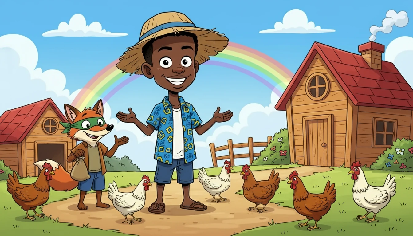 Finalement, Roublard, vaincu, abandonna ses mauvaises intentions. Lucas et ses poules, en sécurité, vivaient heureux dans leur petite ferme, unis par l'amitié et la sécurité.