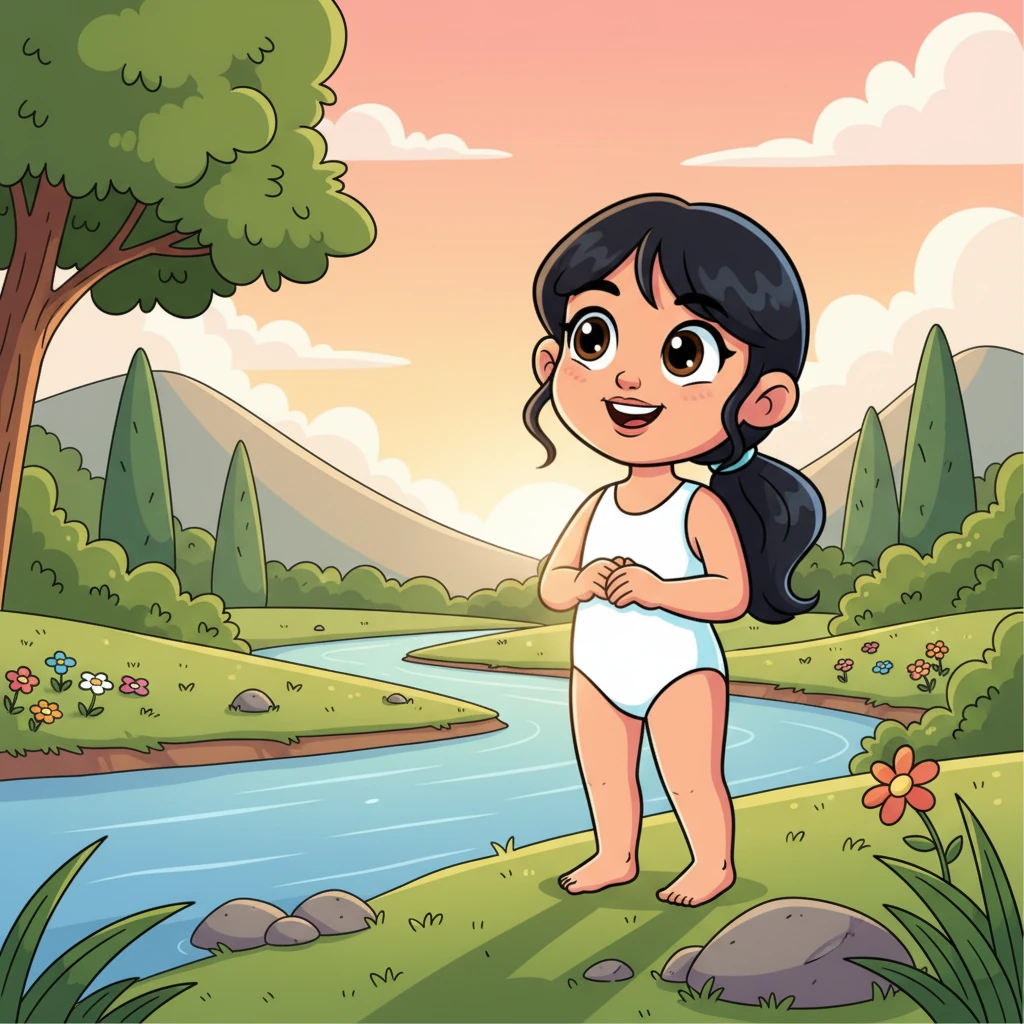 ഒരു പ്രഭാതത്തിൽ, ശാന്തമായ ഒരു പുഴയുടെ അടുത്തേക്ക് നിലാവ് വന്നു. അവളുടെ വെള്ള ലിയോടാർഡ് സൂര്യന്റെ നേർത്ത വെളിച്ചത്തിൽ തിളങ്ങി. പ്രകൃതിയുടെ സൗന്ദര്യം ആസ്വദിച്ച് അവൾ പുഴയുടെ തീരത്ത് നിന്നു.