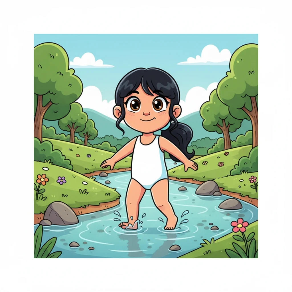 സാവധാനം അവൾ പുഴയുടെ തെളിഞ്ഞ വെള്ളത്തിലേക്ക് കാലെടുത്തു വെച്ചു. വെള്ളം അവളുടെ കാൽവിരലുകളെ തണുപ്പിച്ചു, ഒരു പുതിയ ഉന്മേഷം അവളിൽ നിറഞ്ഞു. പുഴയുടെ താളത്തിനൊത്ത് അവൾ മുന്നോട്ട് നടന്നു.