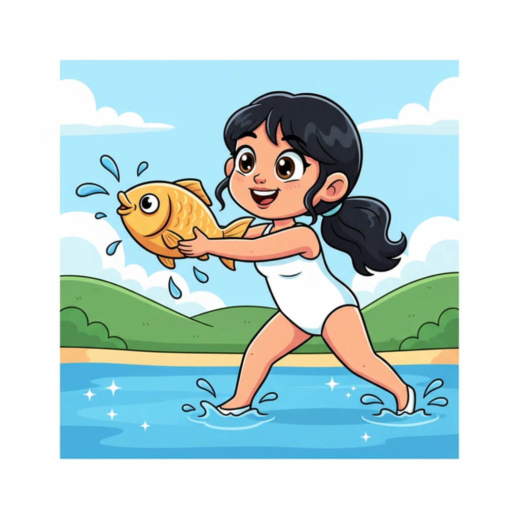 പെട്ടെന്ന്, മിന്നൽ വേഗത്തിൽ അവളുടെ കൈകൾ വെള്ളത്തിലേക്ക് നീണ്ടു. ഒരു നൃത്തം ചെയ്യുന്നതുപോലെ അവളുടെ ചലനങ്ങൾ അതിമനോഹരമായിരുന്നു. നിമിഷങ്ങൾക്കകം ഒരു മീൻ അവളുടെ കൈകളിൽ ഭദ്രമായി.