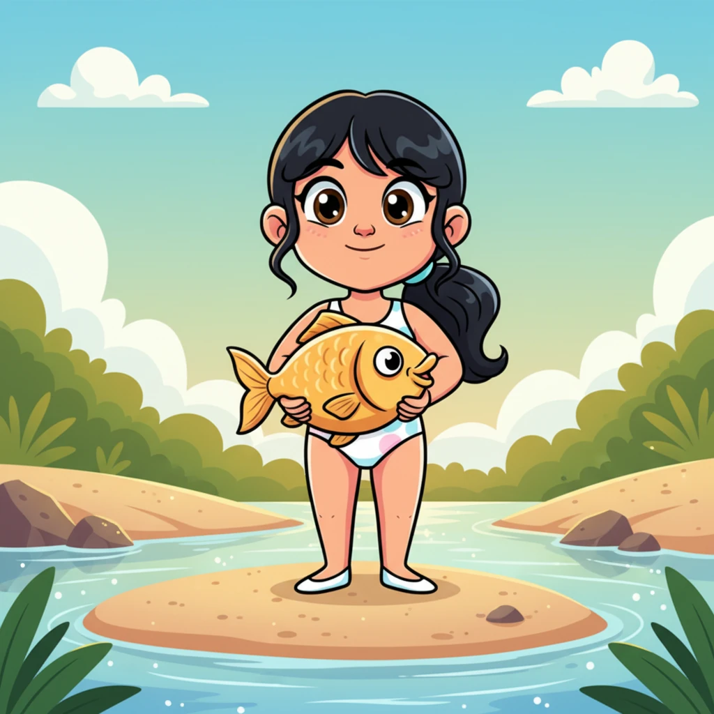 പിടിച്ച മീനിനെ അവൾ വാത്സല്യത്തോടെ നോക്കി. അതിന്റെ തിളക്കവും ജീവനും അവളെ ആകർഷിച്ചു. പ്രകൃതിയുടെ ഈ സമ്മാനത്തോട് അവൾക്ക് വലിയ ബഹുമാനം തോന്നി.