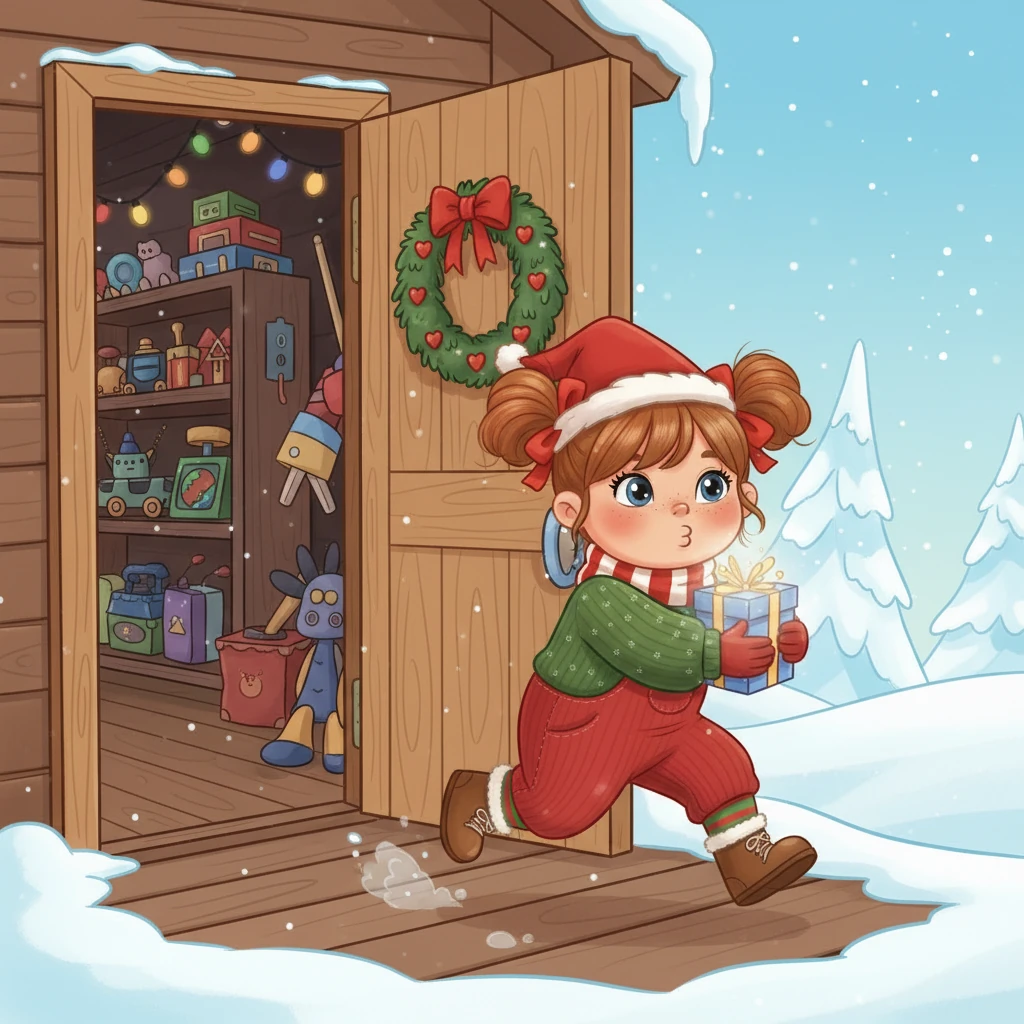 Plötzlich stürmte ein kleiner Weihnachtswichtel namens Pünktchen aus der Weihnachtswerkstatt. Seine kleine rote Mütze saß schief und er hielt ein winziges, glitzerndes Päckchen fest in seinen Armen. Er war ganz außer Atem von der Eile.