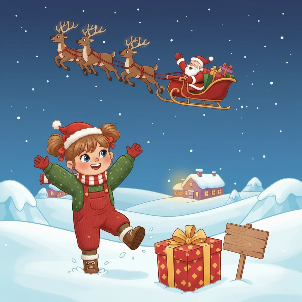 Mit einem lauten Juchzen schwangen sich der Weihnachtsmann und seine Rentiere in die Lüfte. Der Schlitten glitt sanft über die verschneite Landschaft des Nordpols, die Lichter der Werkstatt wurden immer kleiner. Die Glocken bimmelten fröhlich im eisigen Wind.