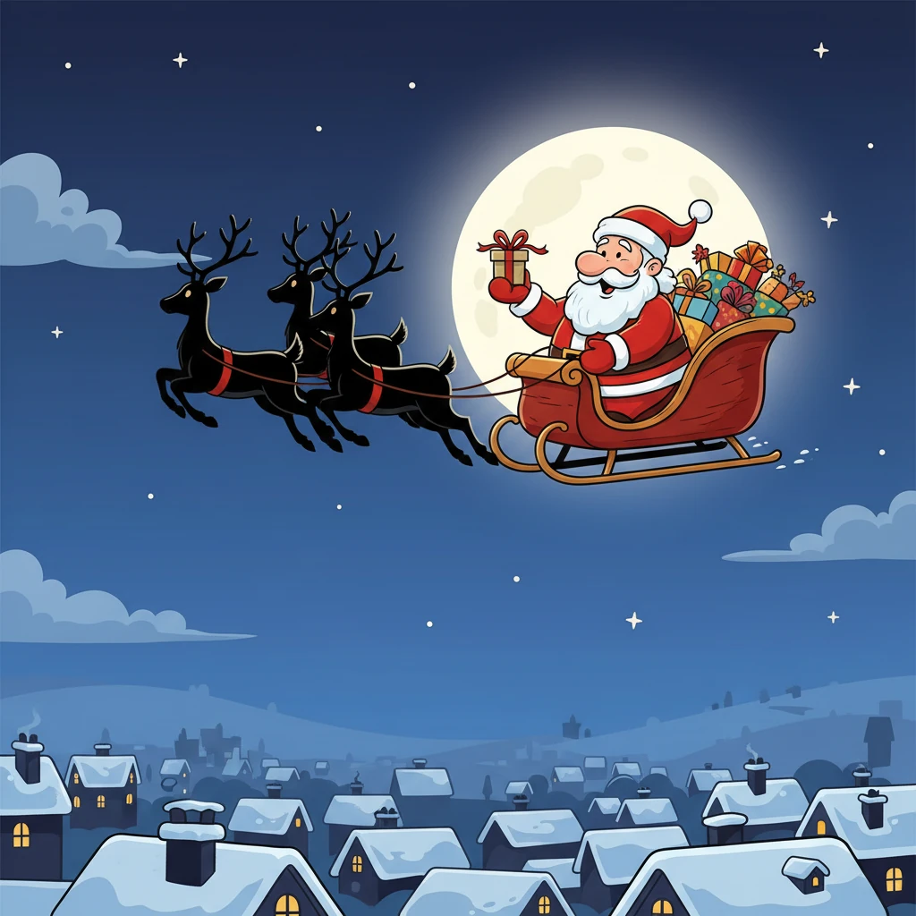 Der Weihnachtsmann flog von Haus zu Haus, lieferte Geschenke aus und verbreitete Freude. Bei jedem Stopp dachte er an Pünktchens scharfe Augen und war froh, dass kein Kind an diesem Abend enttäuscht werden würde. Er überprüfte immer wieder, ob das kleine Päckchen noch da war.