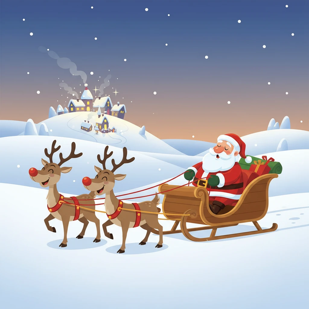 Der Weihnachtsmann kehrte müde, aber glücklich zum Nordpol zurück. Sein Schlitten war leer, sein Herz aber voller Freude über die vielen Kinder, die er glücklich gemacht hatte. Die Rentiere schnaubten zufrieden und freuten sich auf eine Pause.