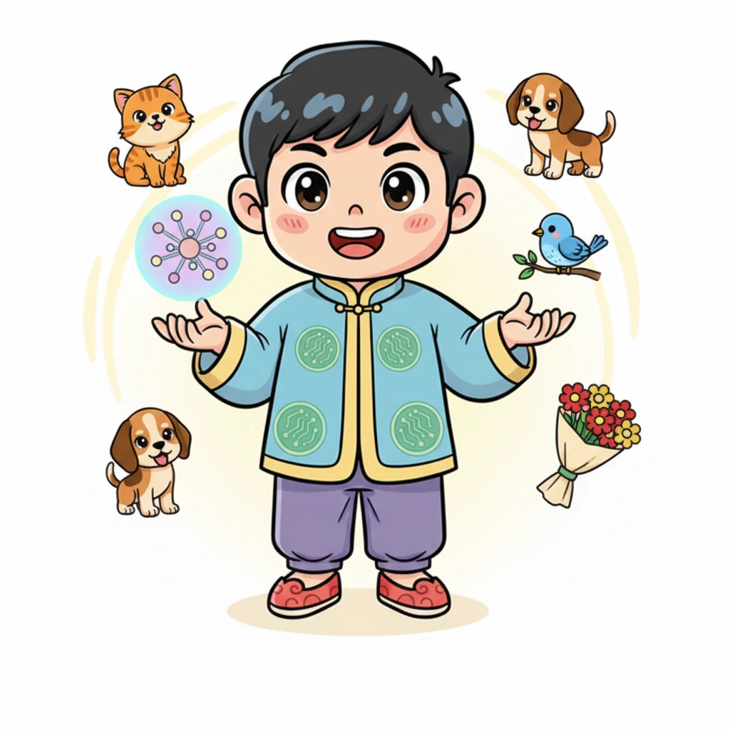 深度神经网络展示了惊人的能力。当小智给它看一张猫的照片时，它能立刻认出那是一只可爱的猫咪。它还能区分出小狗、小鸟，甚至各种不同的花朵，让小智惊喜不已。