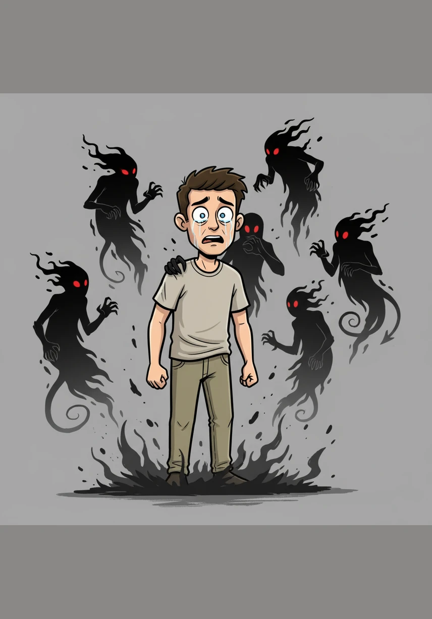 The air grows thick with the presence of multiple shadow figures that press in from every direction, their mouths hovering inches from Elias's ears. He closes his eyes tight, trying to block out the cacophony of silent whispers that fuel his growing psychological distress.