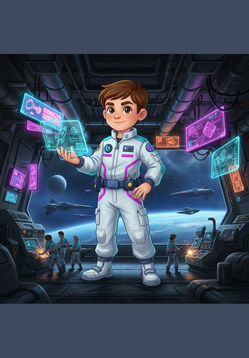 A shimmering hologram transports Leo back to 1969, where he witnesses Neil Armstrong taking the first historic step on the lunar surface. He listens to the famous words about a giant leap for mankind and feels inspired by the brave astronauts.