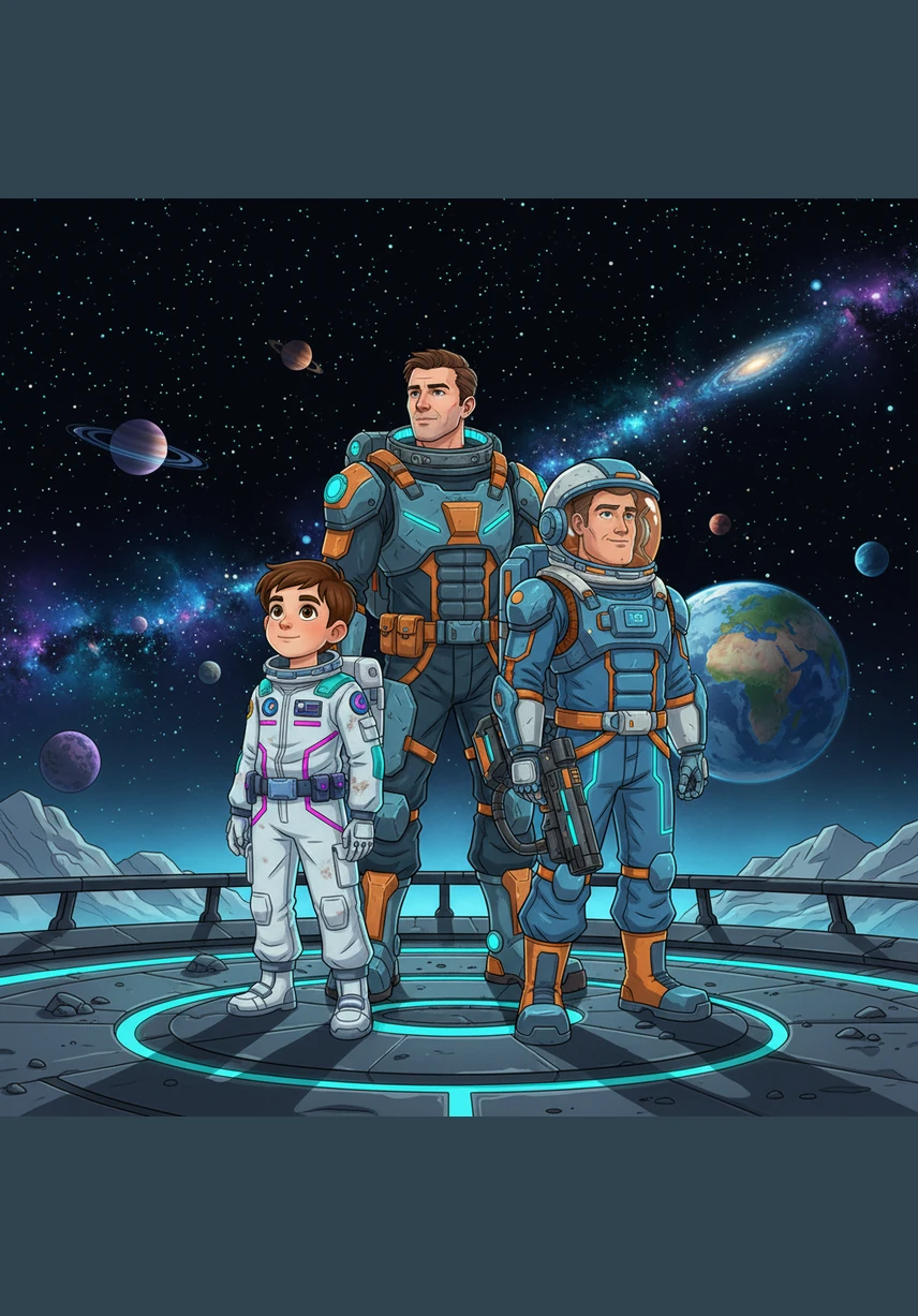 Standing under a vast canopy of twinkling stars, Leo looks beyond the Moon toward the distant planets and galaxies. He knows that this is just the beginning of his journey, as the entire universe is waiting to be discovered.