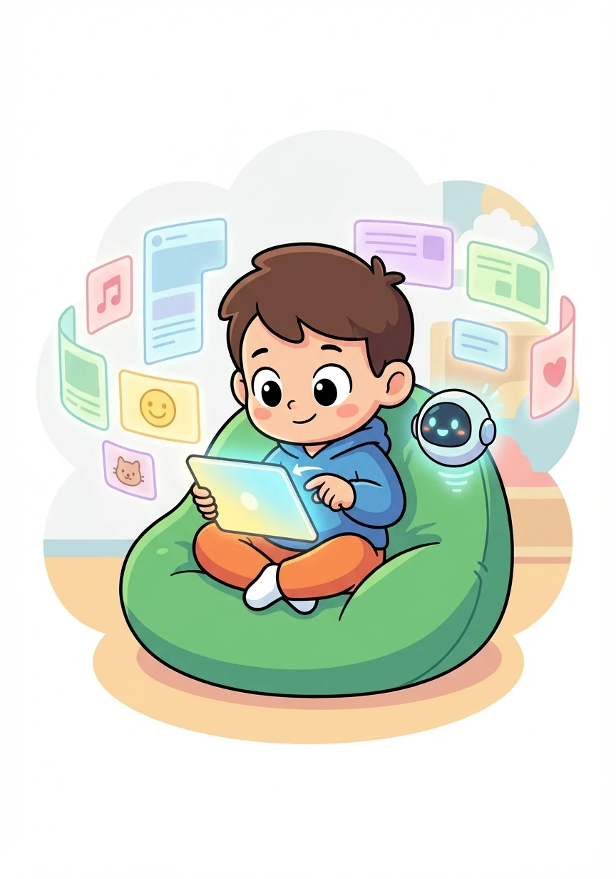 Kai sits mesmerized, scrolling through countless feeds. Algorithms predict his every need, and AI companions offer constant support. The world feels efficient, but something is missing.