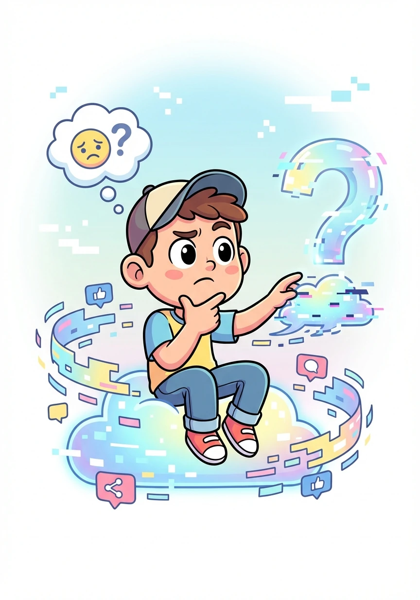 The text glitches, then reforms: "But who's learning... how to handle emotions?" A question hangs heavy in the air, a stark contrast to the constant digital chatter.