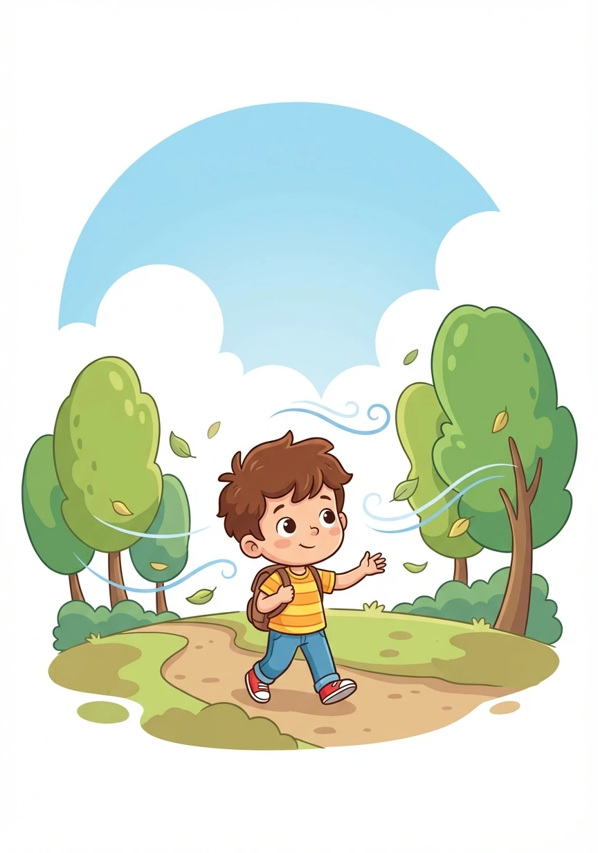 He steps outside, walking alone beneath a vast, open sky. The wind whispers through the trees, carrying the scent of earth and leaves.