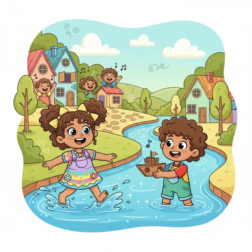 In a cheerful corner of the world, Villalimpia sparkled with houses painted in candy colors like peach, sky blue, and mint green. Neighbors sang greetings from their windows each morning, and children, led by curious Anita and brave Benito, played by the glistening Crystal River. The air was filled with happy melodies and the sweet scent of fresh wood.