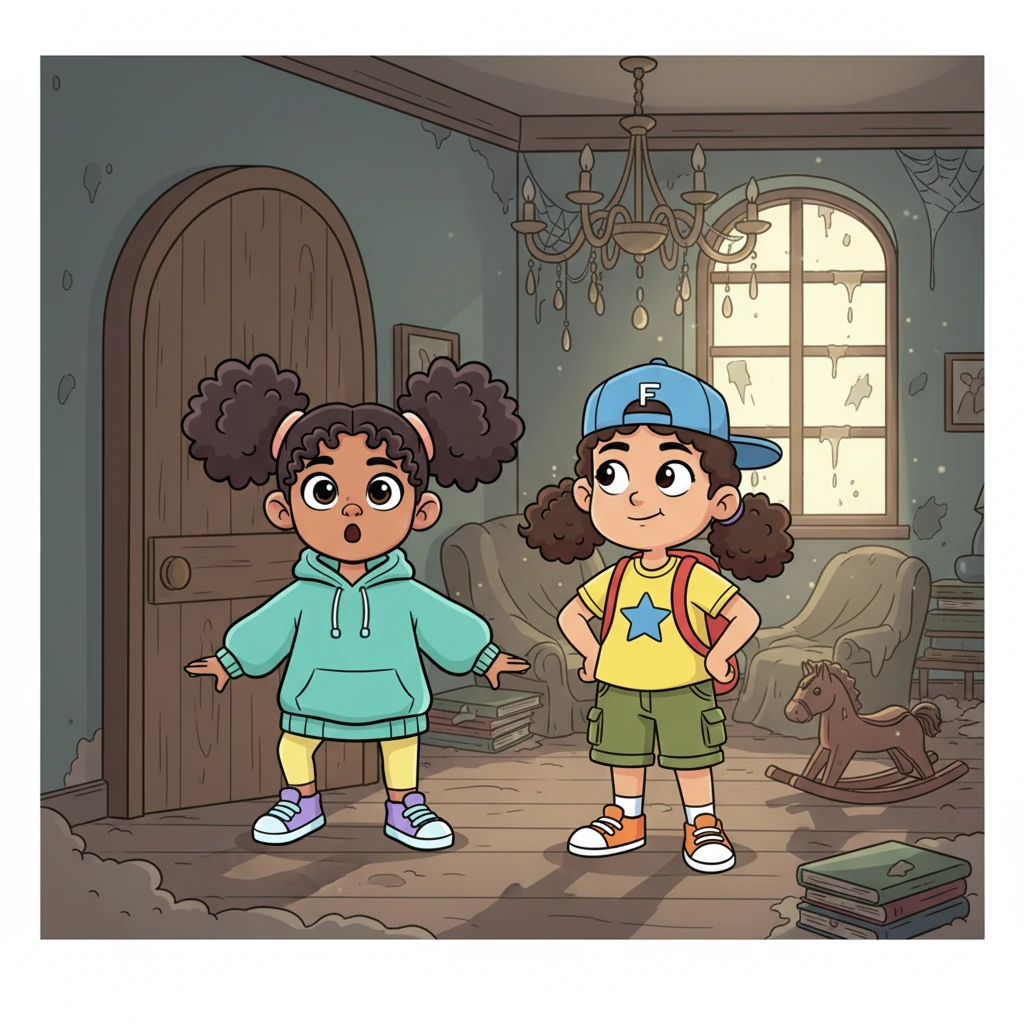 Ana and Lily stepped into the dimly lit, dusty old room. Ana's eyes widened, a shiver running down her spine. "El makan da mesh normal…" she whispered, meaning "This place isn't normal..." Lily just rolled her eyes playfully, "La la la… enty daiman drama." She teased, "No, no, no... you're always so dramatic."