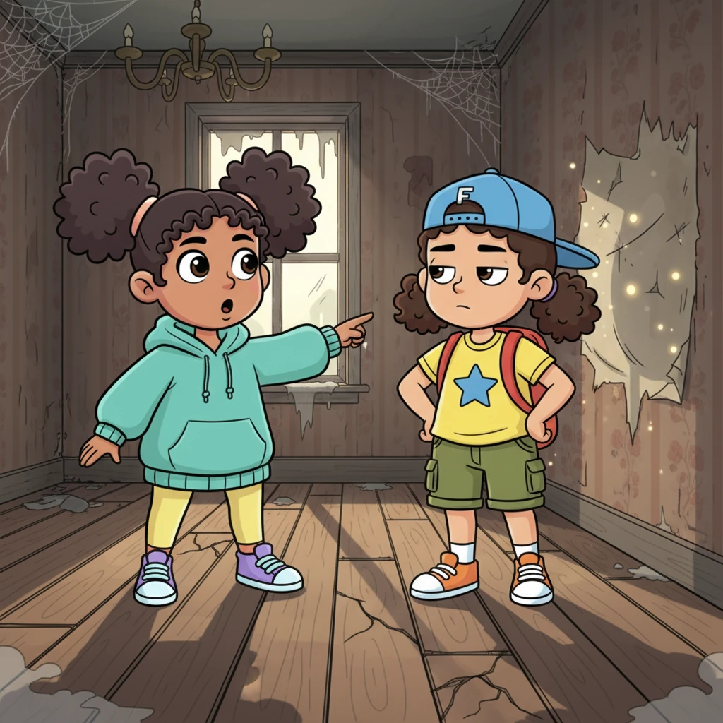 They ventured deeper, their footsteps echoing softly on the creaky floorboards. A faint, mysterious rustling sound made Ana freeze. "Estanna… shofty el 7eeta di?" she asked, pointing to a peculiar section of the wall, "Wait... did you see this wall?" Lily glanced over, unimpressed. "Ya benty da 7eet… 3ady." she replied, "Girl, that's just a wall... normal."