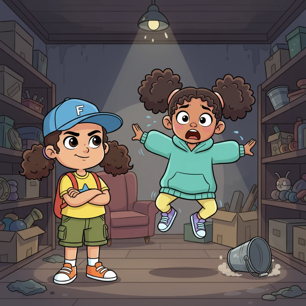 Suddenly, with a loud CLANG, an old metal bucket tumbled from a shelf nearby, startling them both. Lily shrieked, jumping high into the air, "EEEH DA 😱" she cried, "WHAT IS THAT?!" Ana, now with a triumphant smirk, looked at her friend. "كنت بقولك… el makan mesh 3ady." she declared, "I was telling you... this place isn't normal."