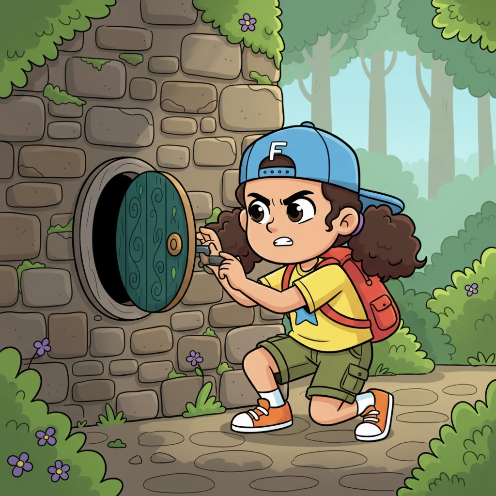 Ana, full of determination, began to meticulously examine the strange wall section she had noticed earlier. She pressed, she tapped, she wiggled, until her fingers brushed against a cleverly hidden latch. With a satisfying click, a small, secret door swung inward, revealing a dark opening.