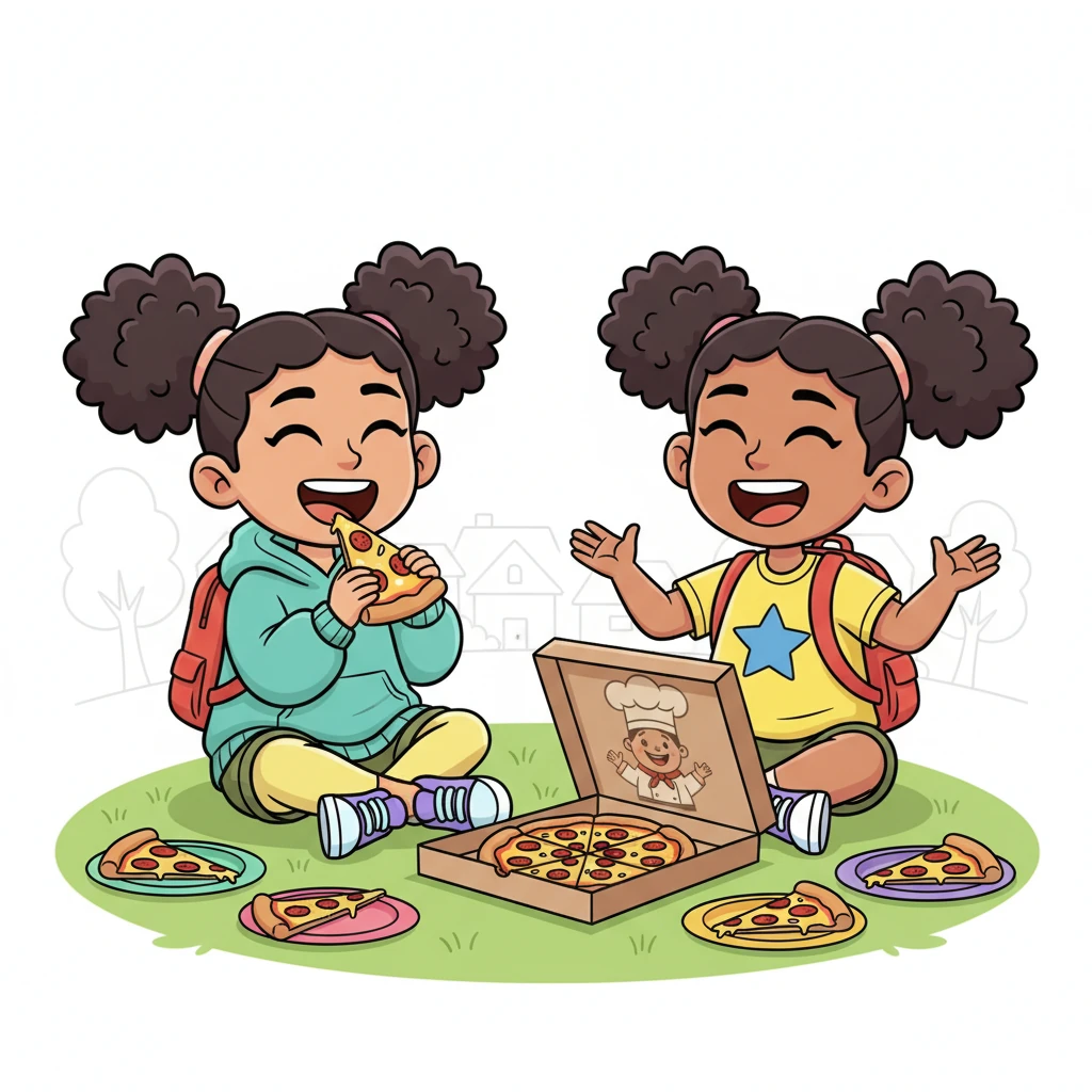 Sharing slices of their unexpected treasure, Ana and Lily burst into laughter. The mystery had been quite thrilling, but the reward was even better. "El ghomod kan zyada… bas el pizza kan a7la." Ana declared, "The mystery was extra... but the pizza was better." It was indeed the best kind of discovery.