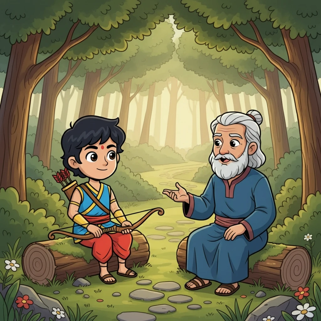 One day, the wise Krishna visited Arjun. He said, “The path of righteousness is the hardest, but the most rewarding.” Krishna taught Arjun about his duties and the importance of dharma. This was the beginning of their great friendship.