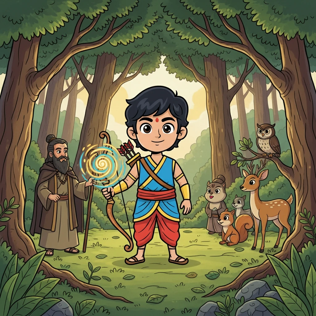 The Pandavas were sent to the forest for exile. They faced many hardships. Arjun learned new skills from the gods and grew stronger. He met many people and learned the value of patience and perseverance.