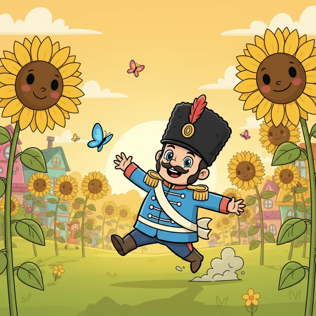 The children of Sunny Meadow loved to play amongst the tall sunflowers, chasing butterflies and giggling. Their homes were painted in bright, cheerful colors, and they always had a song in their hearts. They were very friendly and loved visitors from Green Hill.