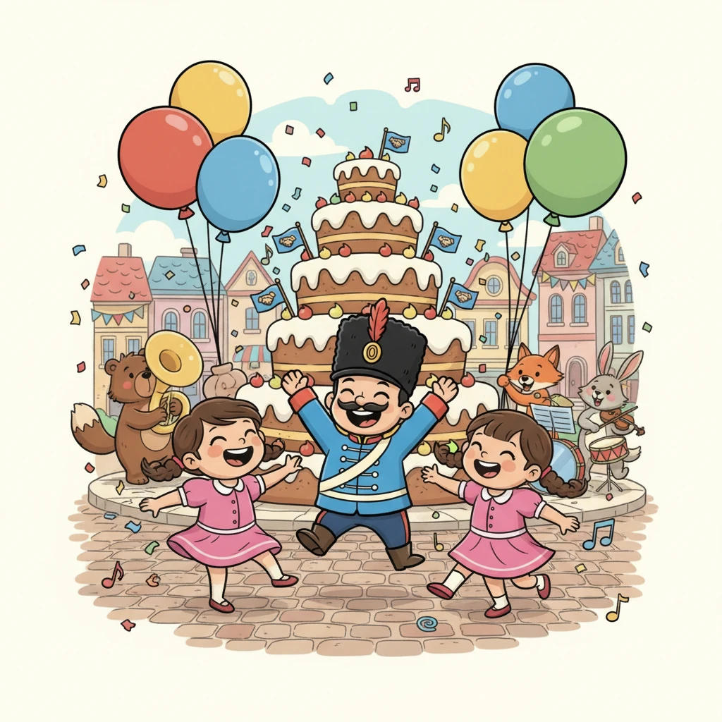 To celebrate their grand union, a huge party was thrown! There were delicious cakes, bouncy balloons, and joyful music playing all day long. Children from both lands danced together, laughing and making new friends as if they had always been one.