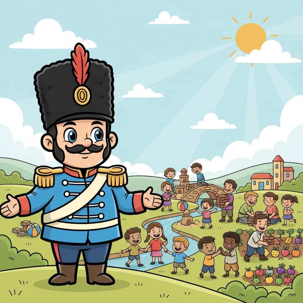 Prince Alex looked out at his happy, united land, his heart full of joy. Children played together everywhere, and grown-ups worked side-by-side, building an even better world. It was a wonderful reminder that when we come together, amazing things can happen!