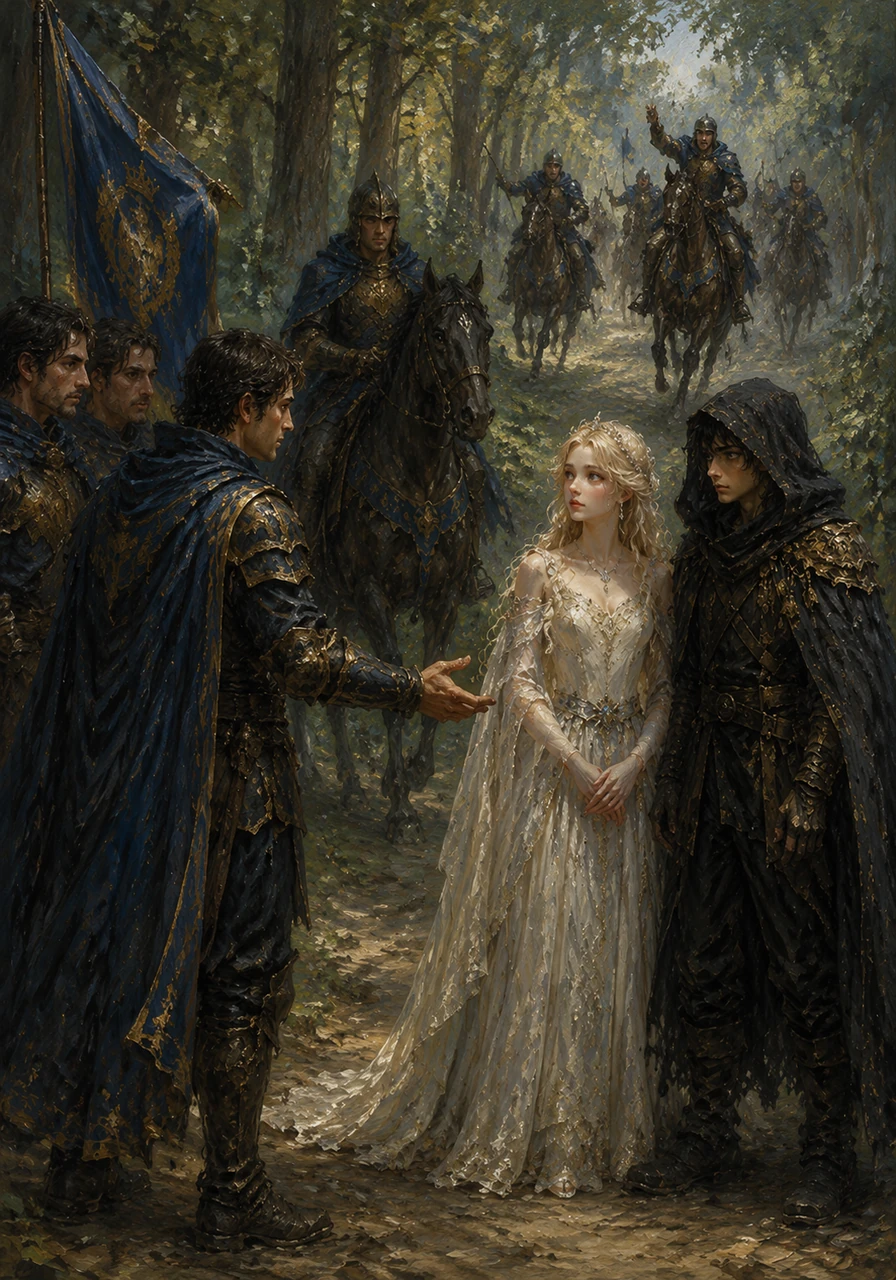 Men wearing the King’s colors arrive at the forest edge, claiming to be sent by Thalen to bring Liora and Kael to safety. Liora trusts the familiar banners, unaware that these are Seraphine’s assassins, while the King’s real messengers race desperately through the trees, arriving just moments too late.