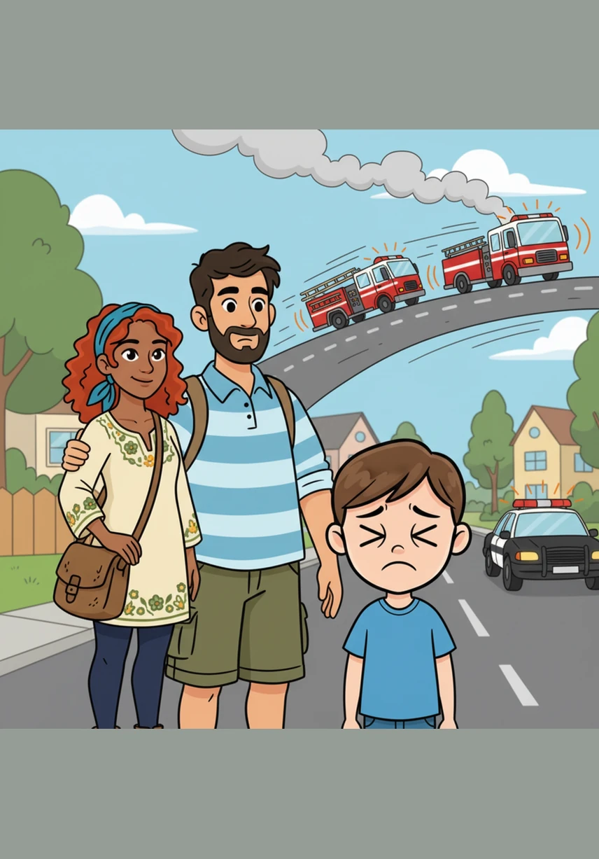 High-pitched sirens began to wail in the distance, cutting through the afternoon air as emergency vehicles raced toward the crash site. Liam squeezed his eyes shut and thought about his mother, a brave firefighter who saved people every single day.